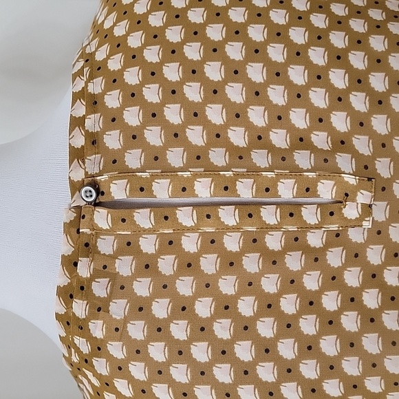 Loft Size M Mustard Brown/Yellow/Green Patterned Long Sleeve Semi-Sheer Blouse - Picture 7 of 14